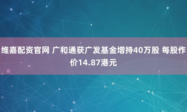 维嘉配资官网 广和通获广发基金增持40万股 每股作价14.87港元